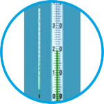General purpose thermometer, enclosed-scale type, green filling