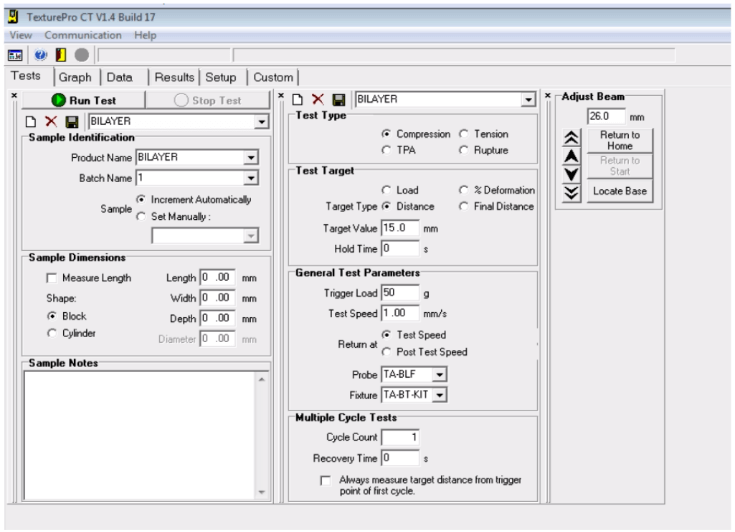 Creating new test methods in a single window on Texture Analyser